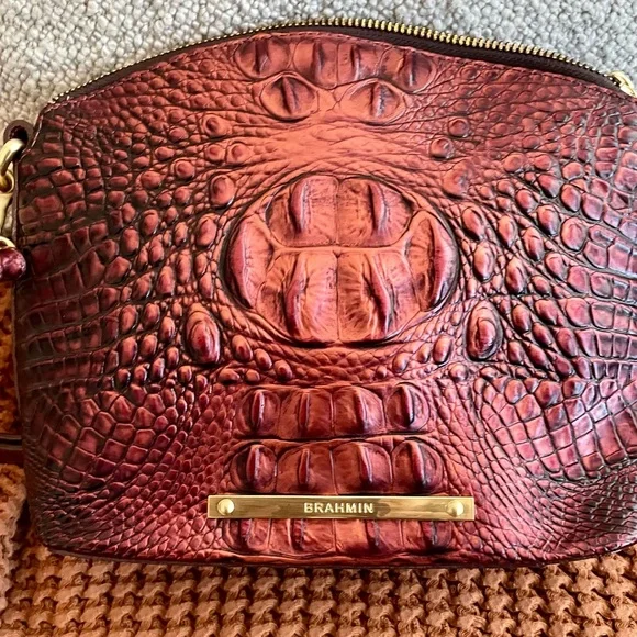 Brahmin Burgundy Croc-Embossed Crossbody Bag - Picture 3 of 6